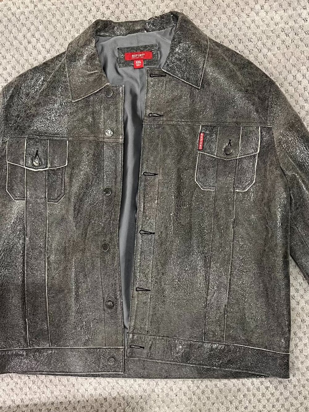 Vintage Gray Leather Jacket by Report Collection--New, Never Worn